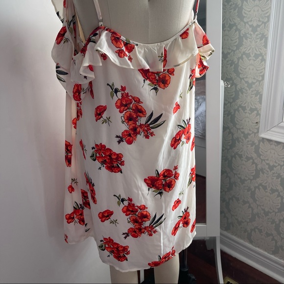 Abercrombie & Fitch Cream & Orange Floral Cold Shoulder Dress size XL - Picture 8 of 11